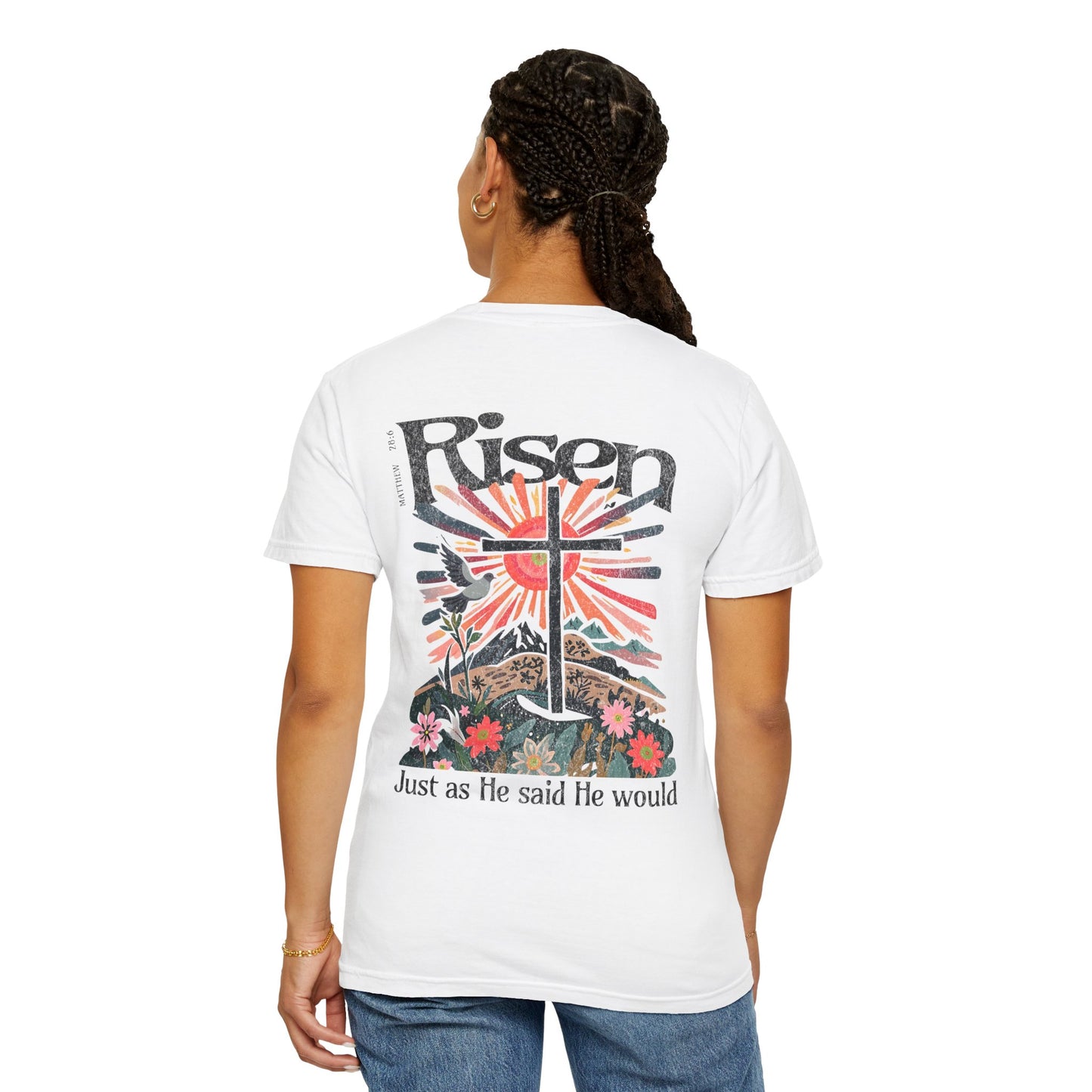 Risen Graphic Unisex T-Shirt | Colorful Religious Tee for Easter and Faith Celebrations