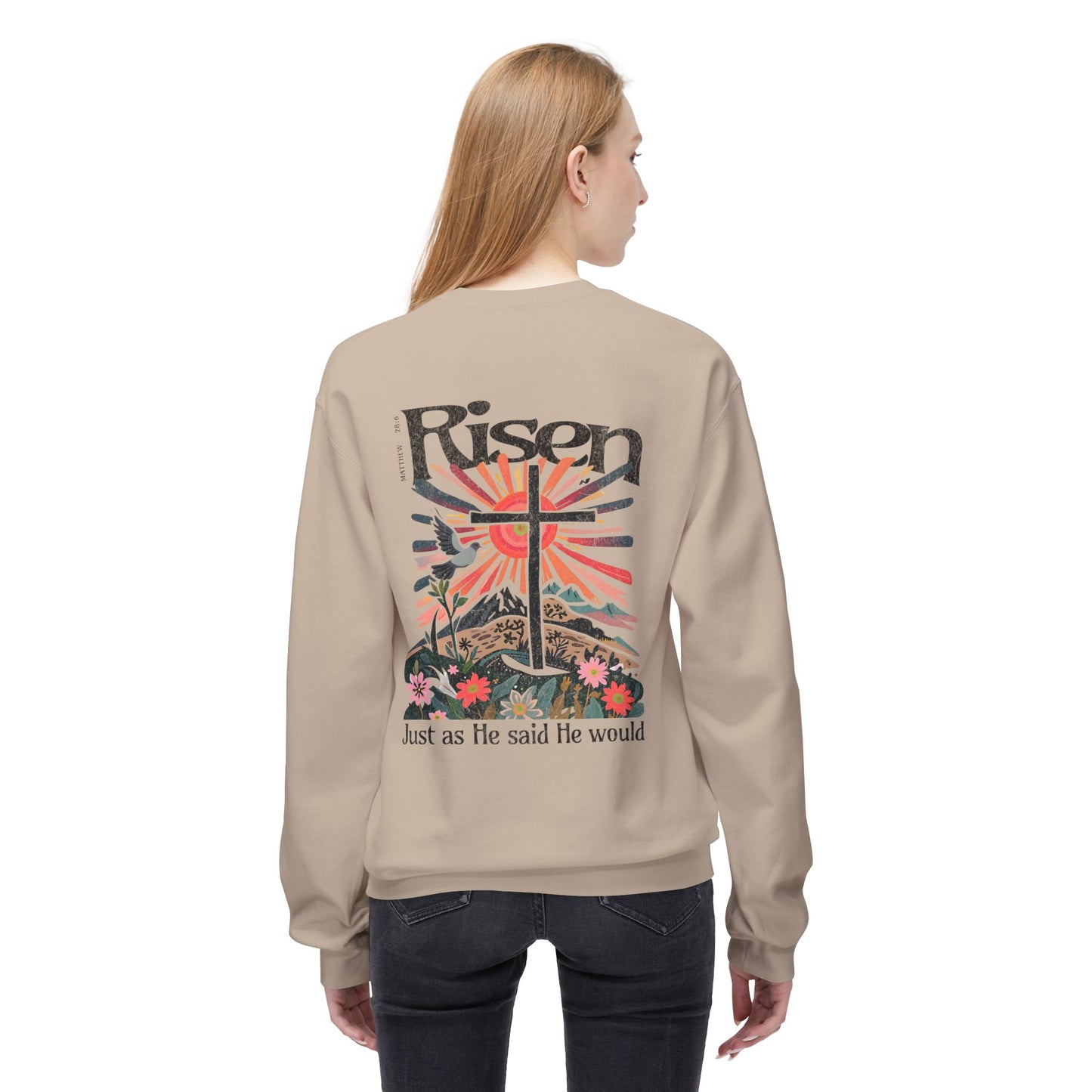 Risen Faith Crewneck Sweatshirt - Unisex Midweight Fleece for Easter Celebrations