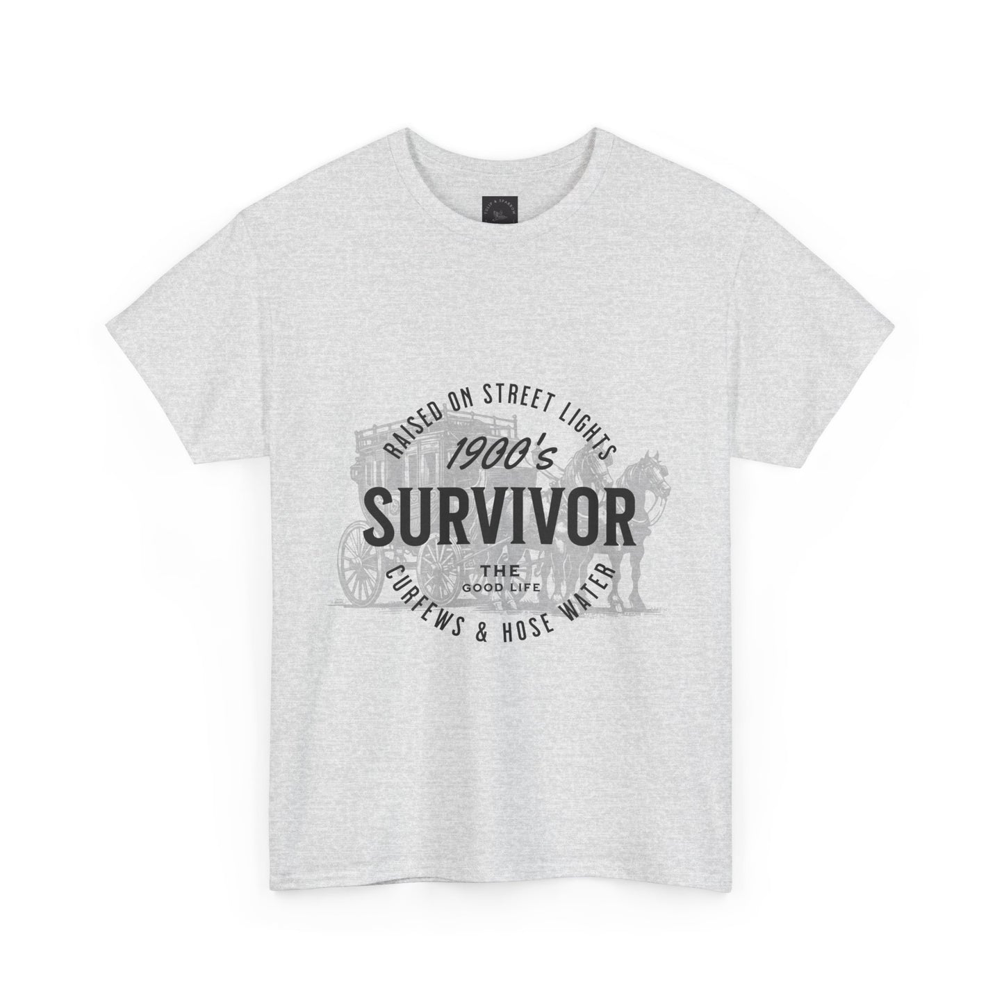 1900's Survivor Unisex Heavy Cotton Tee - Vintage Street Light Design