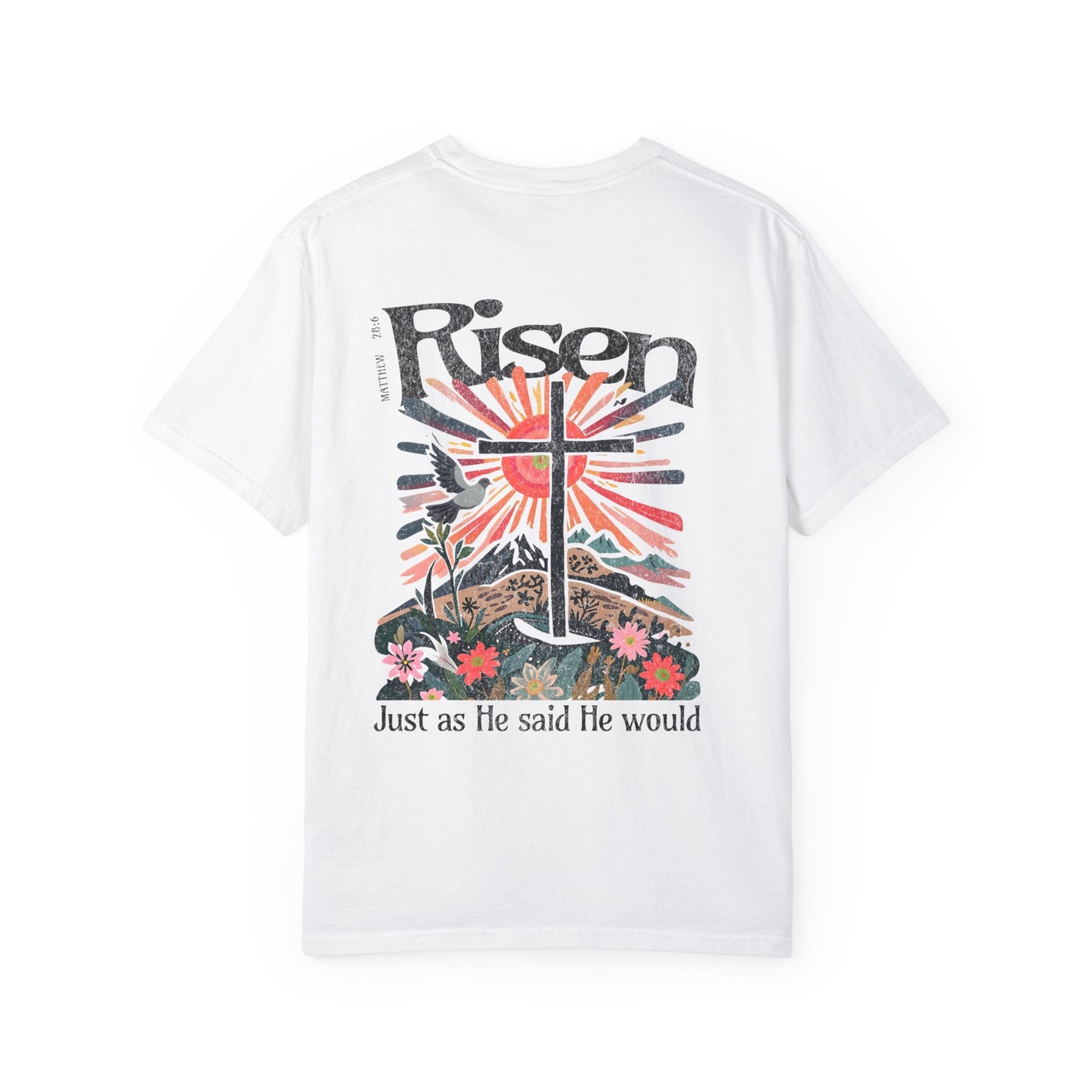 Risen Graphic Unisex T-Shirt | Colorful Religious Tee for Easter and Faith Celebrations