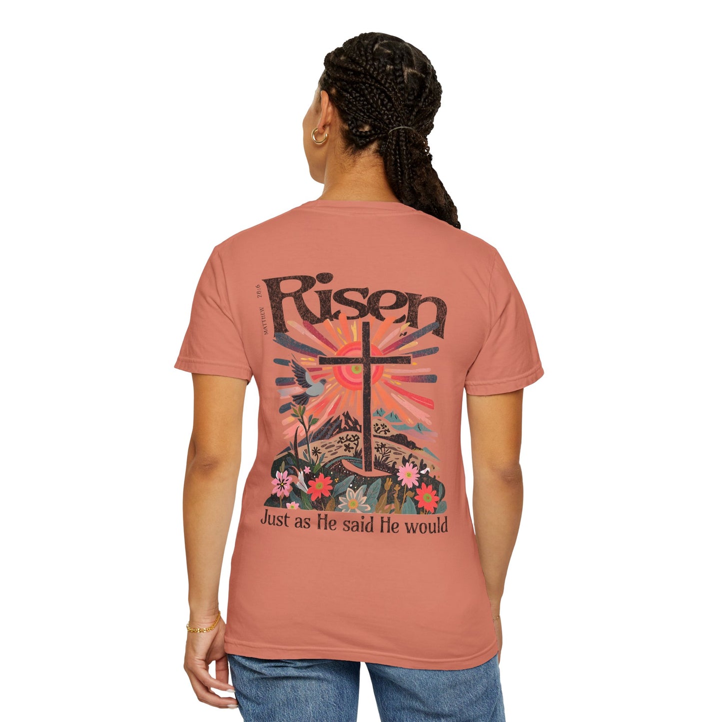 Risen Graphic Unisex T-Shirt | Colorful Religious Tee for Easter and Faith Celebrations