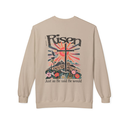 Risen Faith Crewneck Sweatshirt - Unisex Midweight Fleece for Easter Celebrations