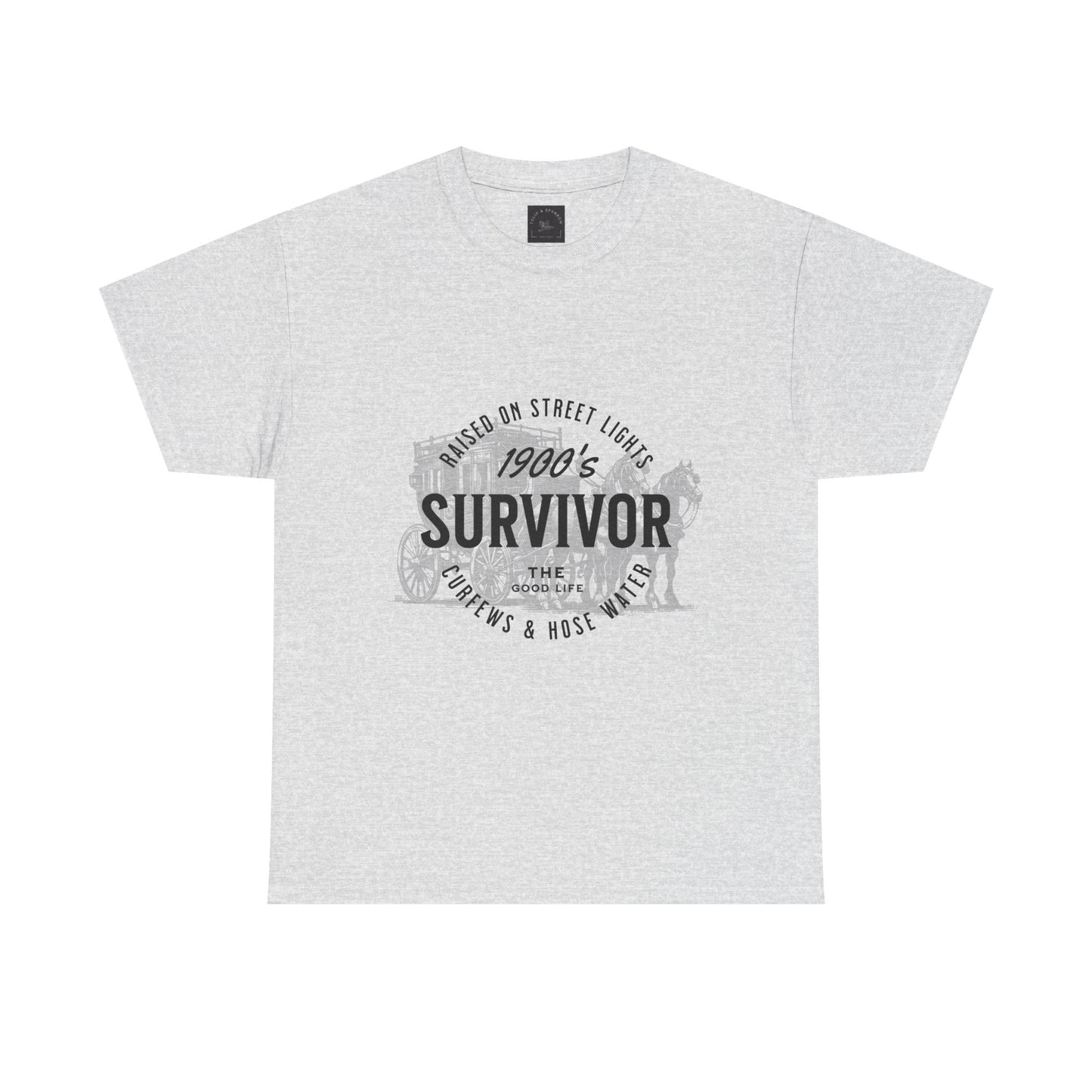 1900's Survivor Unisex Heavy Cotton Tee - Vintage Street Light Design