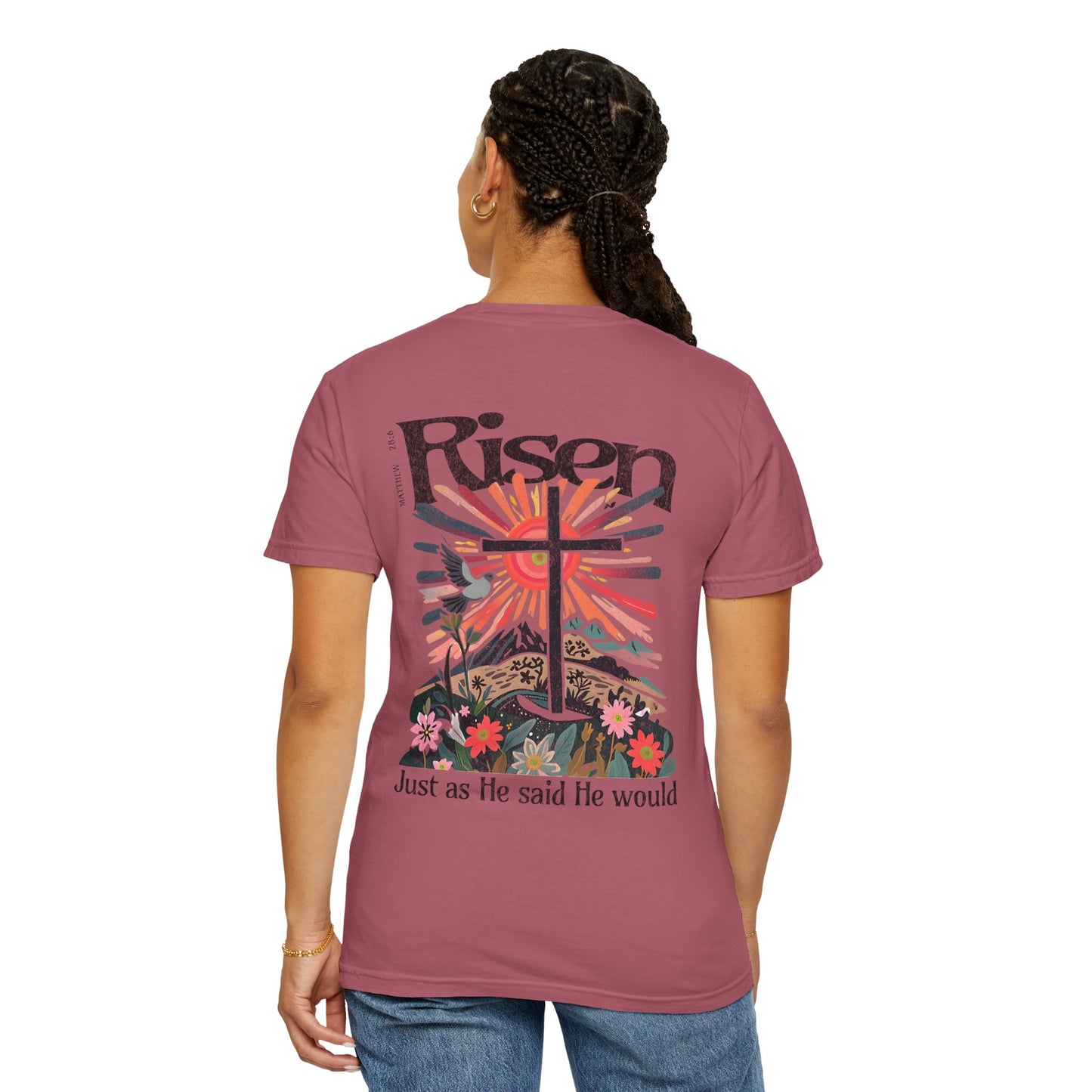 Risen Graphic Unisex T-Shirt | Colorful Religious Tee for Easter and Faith Celebrations