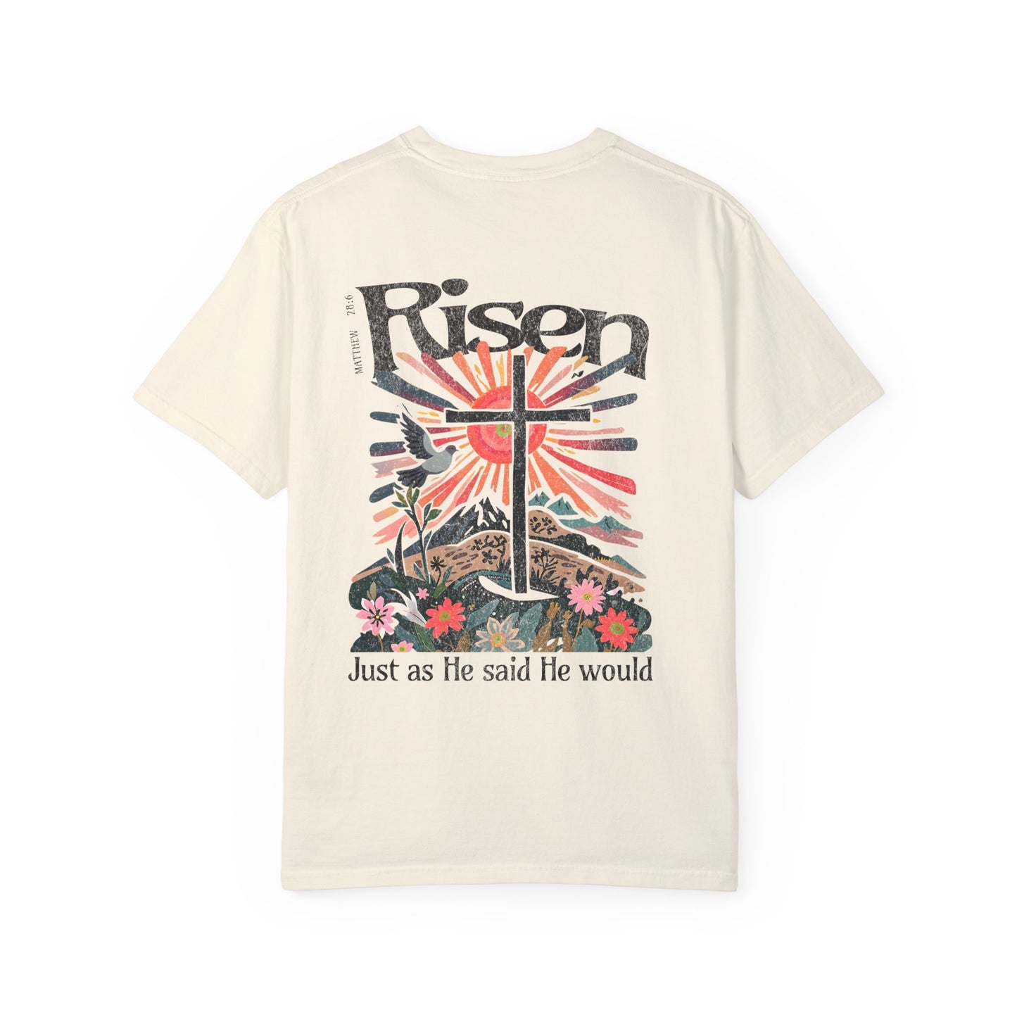 Risen Graphic Unisex T-Shirt | Colorful Religious Tee for Easter and Faith Celebrations